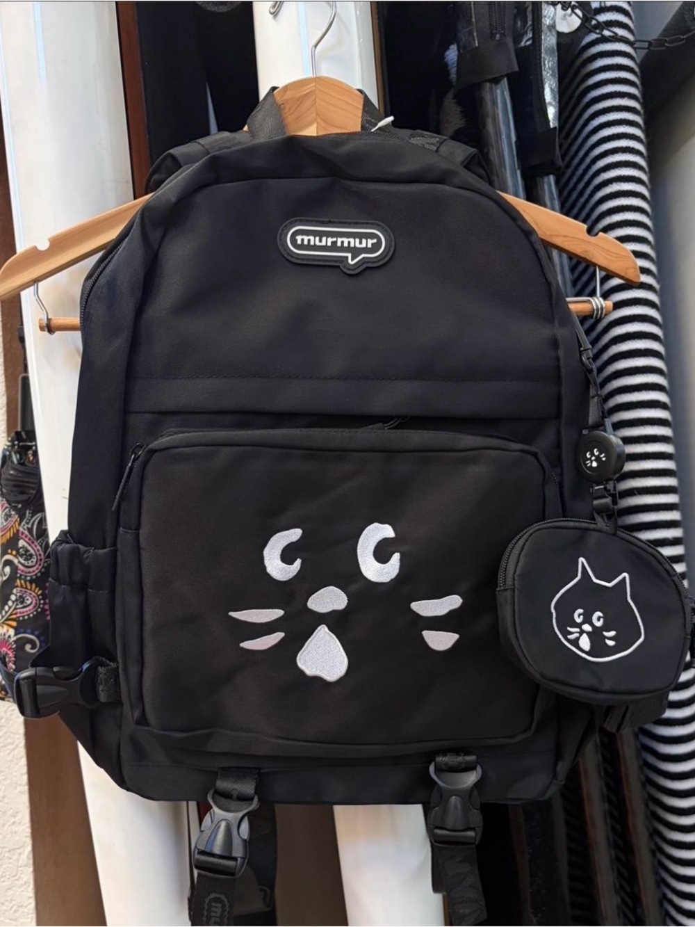 Issey Miyake Black Backpack with White Cat Face Accents